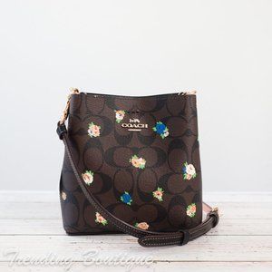 NWT Coach Mini Town Bucket Bag In Signature Canvas With Vintage Mini Rose